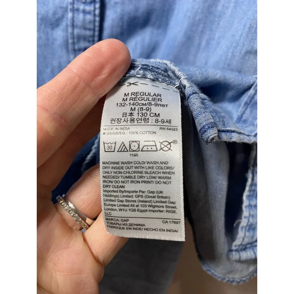 GAP Kids Denim Jean Shirt Dress‎ Long Sleeve Button Front Pockets Blue Sz MEDIUM